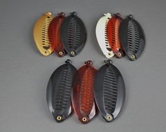 Cream Brown Black Set Pack 3 banana hair clips comb interlocking teeth 4.5″ long