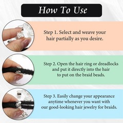 40PCS Silver Hair Jewelry for Braids Multi Style Hair Cuffs Metal Loc Dreadlock