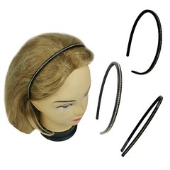 3 pcs Black Headband with Tiny Rhinestones Crystal AB Hematite Teeth underneath