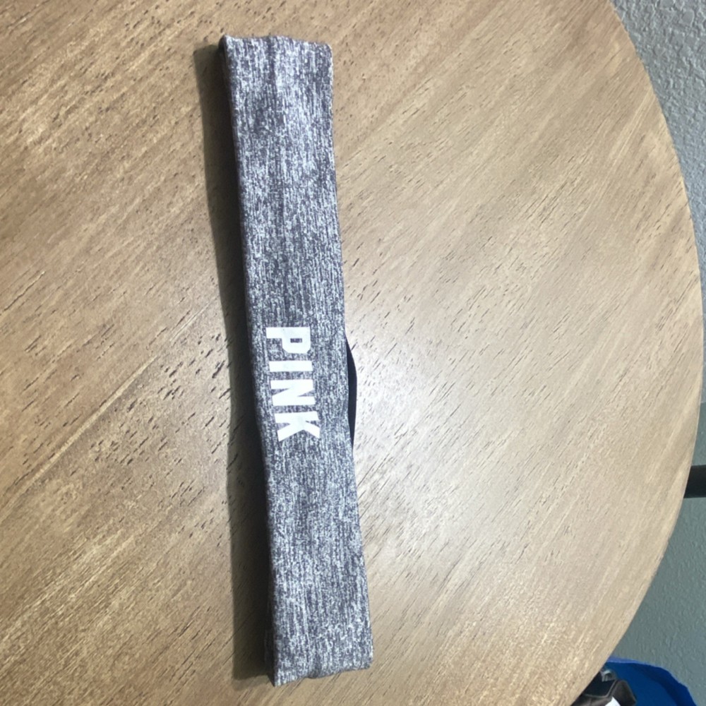 PINK Gray Heathered Logo Headband Women Teens Polyester Blend Gray Black White