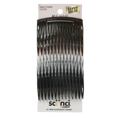 Scunci Plastic Side Hair Combs 12 Ct – Black, Clear & Tortoise Shell