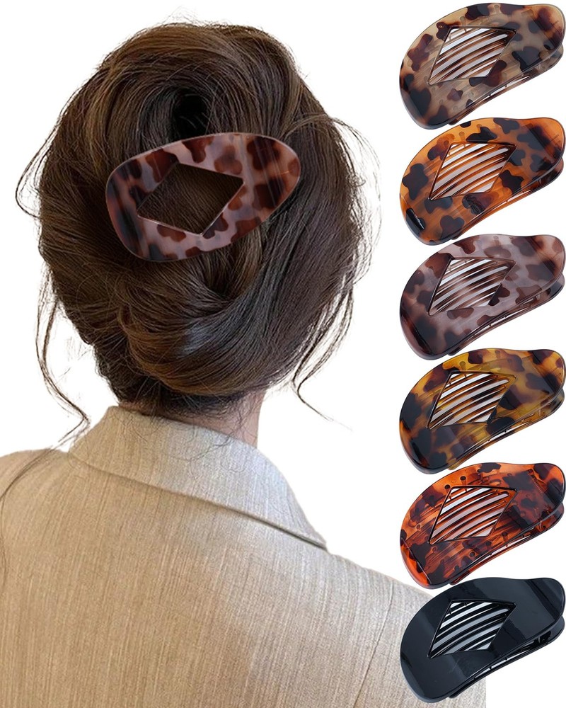 6 Pcs Flat Hair Claw 1 Count (Pack of 6), Glossy Leopard Print