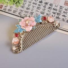 New Chinese Enamel Hair Comb Set Pink Flower Hairpin 4pcs Hair Accessory