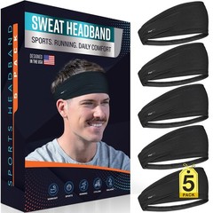 5-Pack Sport Headbands for Men & – Sweat-Wicking Workout & Running Head Bands…