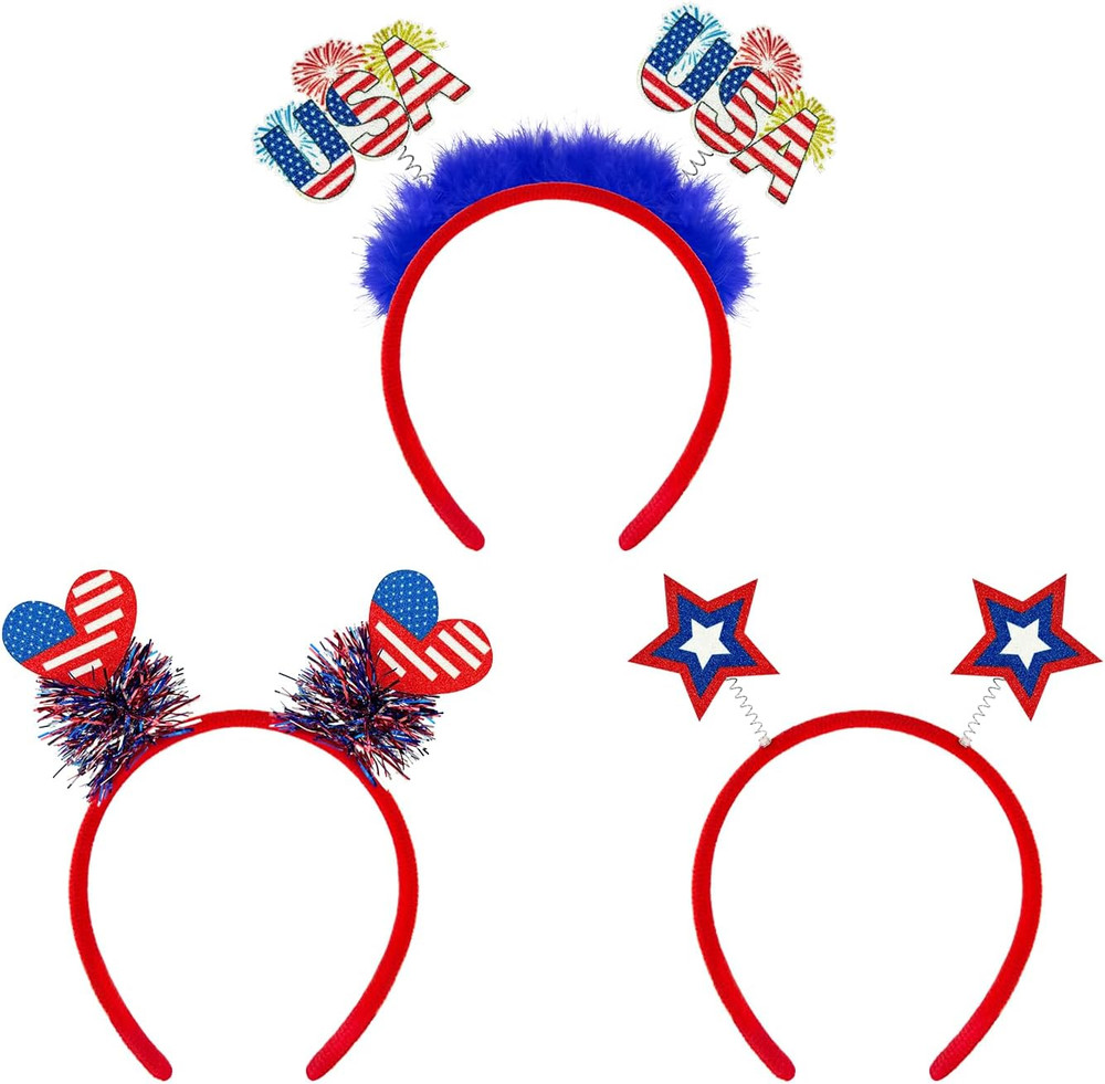 4Th of July Headband for 250Th Anniversary 3 PCS, Patriotic Hats Hair Accessorie