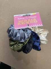 Morning Glamour Satin Hair Scrunchies Pack of 5 Black Green Grey Blue Cream