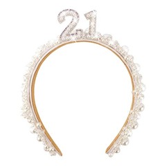 21st Crown Tiara, White Pearl Headband for ‘s 21st Outfit Accessory