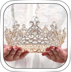 Baroque Queen Crown Gold Bride Rhinestone Wedding Crown Tiaras Crystal Hair A…