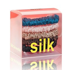 3 Pcs 100% Mulberry Silk Scrunchies, Hair Ties Pink Peacock Blue Apricot