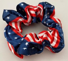 2 pcs SATIN RED WHITE & BLUE PATRIOTIC PONYTAIL SCRUNCHIES FREE USA SHIPPING
