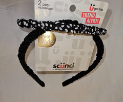 Scunci 2 Piece Headbands Black White Dot & Velour Black Trend Alert NEW