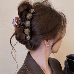 Retro Gradient Beaded Hair Claw 11Cm Women’s Geometric Plastic Hairpin Shark Cli