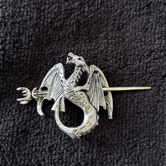 Vintage Renfaire Gothic Viking DRAGON HAIR WRAP & PIN For Braid Silver Tone