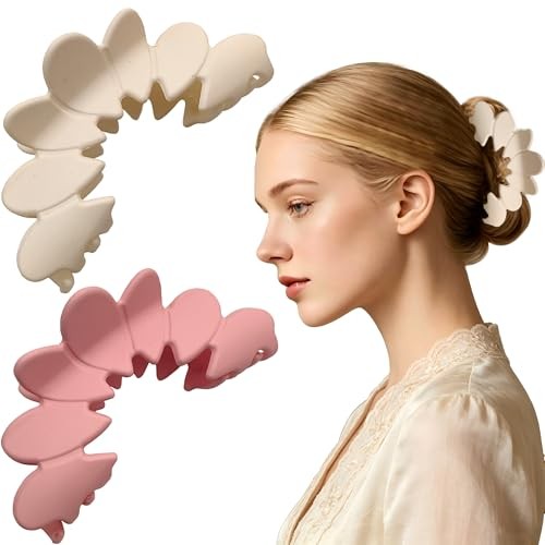 2PCS Petal Hair Claw Clips, Non-Slip Matte Flower Claw Clip for Thick and