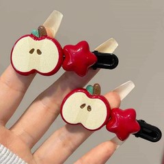 4PCS Apple & Star Hair Clips Set, Cute Red Fruit-themed Hairpins, Adorable Hair