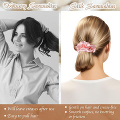 4 Pack 100% Mulberry Silk Scrunchies, Silk Hair Ties No Damag Scrunchies for Wom