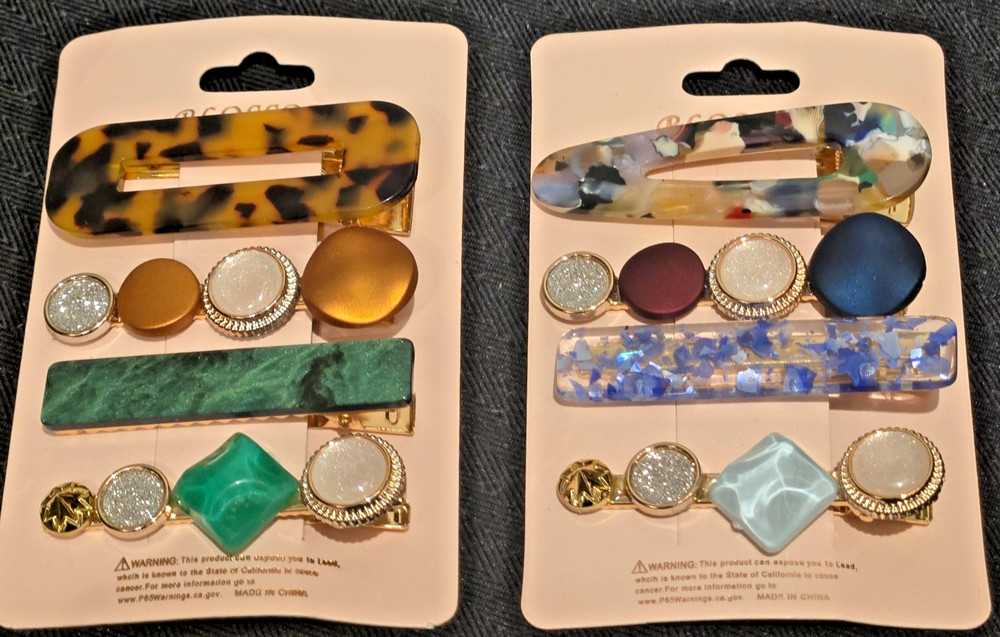 NEW Crystal Rhinestone Fabric Metal Hair Clips Barrettes 2 Sets 4 Total 8 3″
