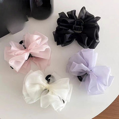 Korean Style Mesh Hair Clip with Bow Detail for Women Bun and Half Up Styles