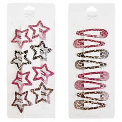 Metal Snap Hair Clips,8 1 Count (Pack of 16), Pink and Brown Leopard Print