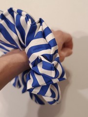 Extra Large Hair Scrunchies Cotton On White Navy Blue/Red Mediu Stripes Handmade