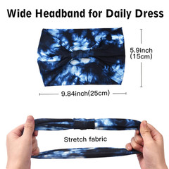 Wide Headbands for Women Non Slip Boho Headband Elastic Tie Dye Yoga Pack of 6