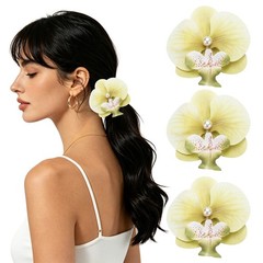 Orchid Flower Hair Clips (3.5 Inch) 3Pcs, Hair Flowers for Women, Light Green