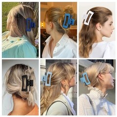 3.5 Inch Medium Hair Claw Clips 6 Pack Hair Clips for Women Square Blue