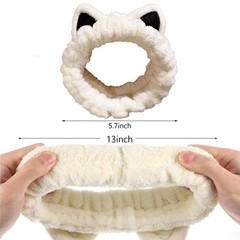 Cat Ears Headband, Soft Coral Fleece Spa Hair Accessories for Women Girls, Beige