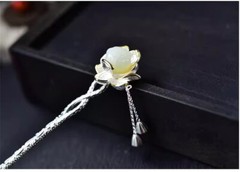 S925 Silver Chinese Lotus Women Hair Accessories Hairpin Retro Hanfu Hair Stick