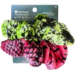 Firstline Evolve Hair Accessories, 2 Pack Scrunchie Green & Pink Leopard #223