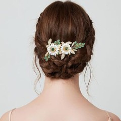 Green Crystal Bride Wedding Hair Clip Flower Gold Leaf Hair Pin Rhinestone