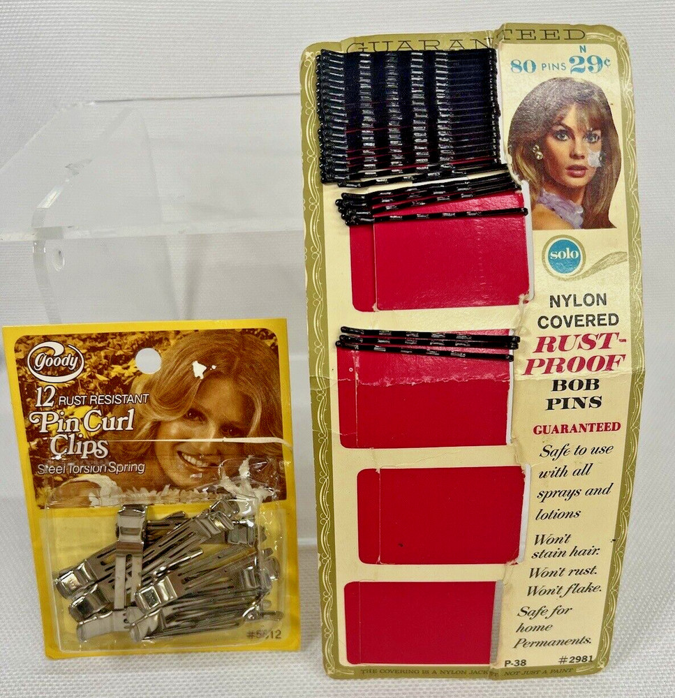 Vintage Goody Hair Steel Pin Curl Clips Solo Bobby Pins 1968 1977 big hair