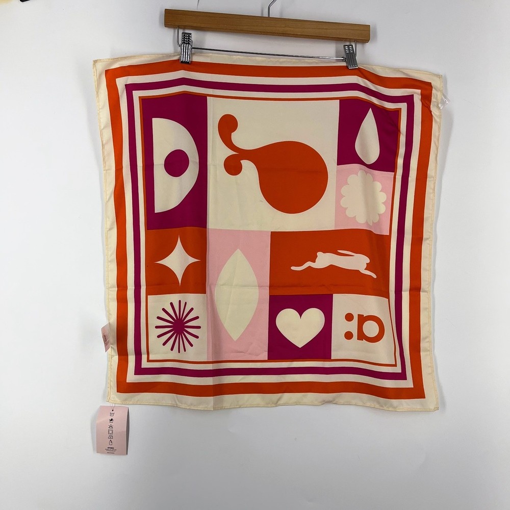 Amika Printed Hair Scarf Orange Pink Geometric Retro Abstract Square Head Scarf