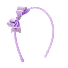 Light Orchid Layered Glitter Vinyl Grosgrain Bowtie On Wrapped Headband