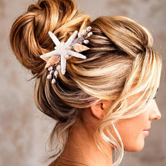 Starfish Shell Hair Clip Women Beach Wedding Hair Accessory Pearl Silver Wire Co