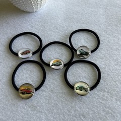 Cabochon hair ties Classic Cars Silver-tone Set of 5 New