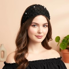 Tucnoeu 3pcs Boho-Chic Crystal & Pearl Embellished Wide Brown, blue, black