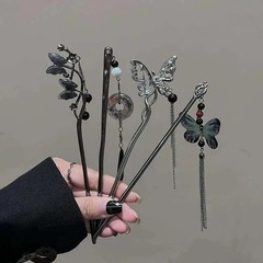 2024 Chinese Style Butterfly Flower Tassel Zinc Alloy Hair Stick for Women