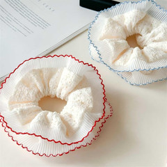 4 Pack Puffy Layered Lace Oversized Scrunchies for Women, Ruffle Design Ponytail