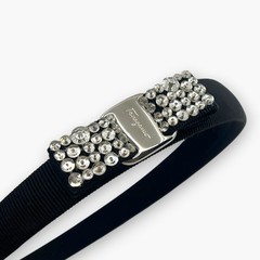 Salvatore Ferragamo Vara Bow Rhinestone Crystal Headband Black Silver Box