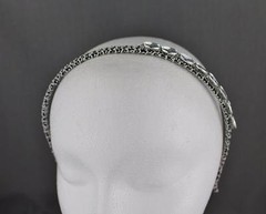 Silver sparkly clear oval gem faceted crystal headband thin skinny hair band