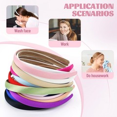 Multicolor Satin Cloth Fabric Covered Thin Plain Plastic Headband Accessories