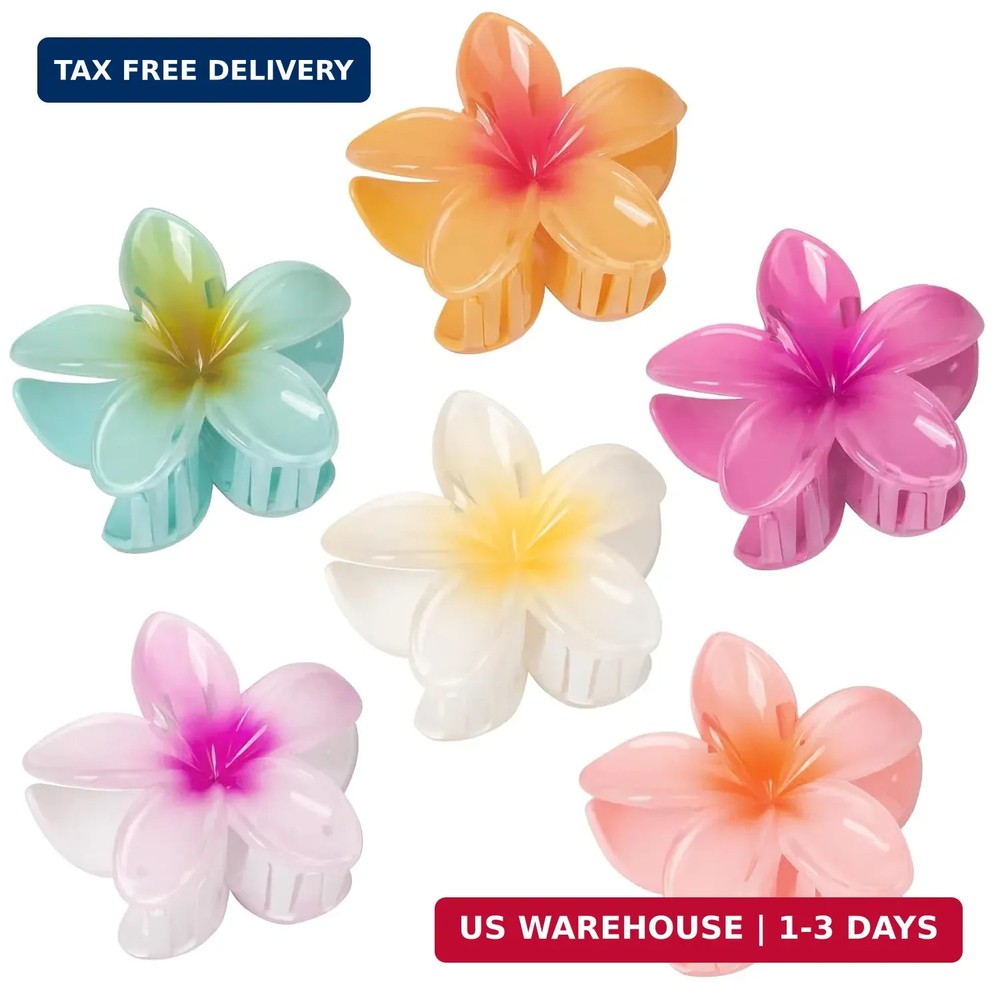 6 Pcs Flower Hair Claw Clips for Women, Hawaiian Hibiscus Flower Hair Clips, Sum