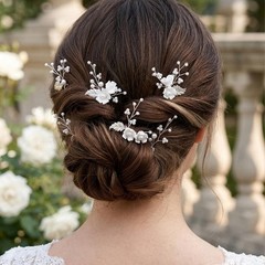 Handmade Pearl Bridal Wedding Hair Pins 6Pcs White Ceramic Flowers Gold Leaf …