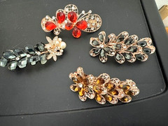 4 Jeweled Hair Barrettes Women Crystal Rhinestones Barrettes Pearl Free Shipping