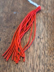 VTG Japanese Hair Pins Round Yellow Beads. Red Tassels/Gold and Silver tones