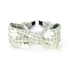 ADIBA Designer Handmade Mint Green And White Tweed Bow Clarabelle Headband