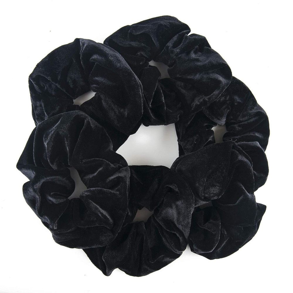 6 Count Big Black Velvet Scrunchies, Healthier Hair Ties for Women Girl, Not Hur
