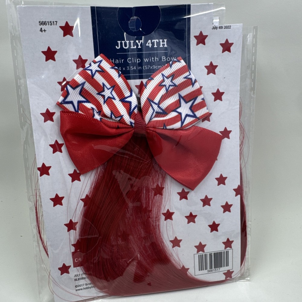 July 4th Red hair extension with patriotic bow hair