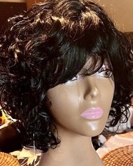 100% REMY HUMAN HAIR LACE FRONT WIG SHORT WAVY LAYERED BOB #SOFT BLACK NWT
